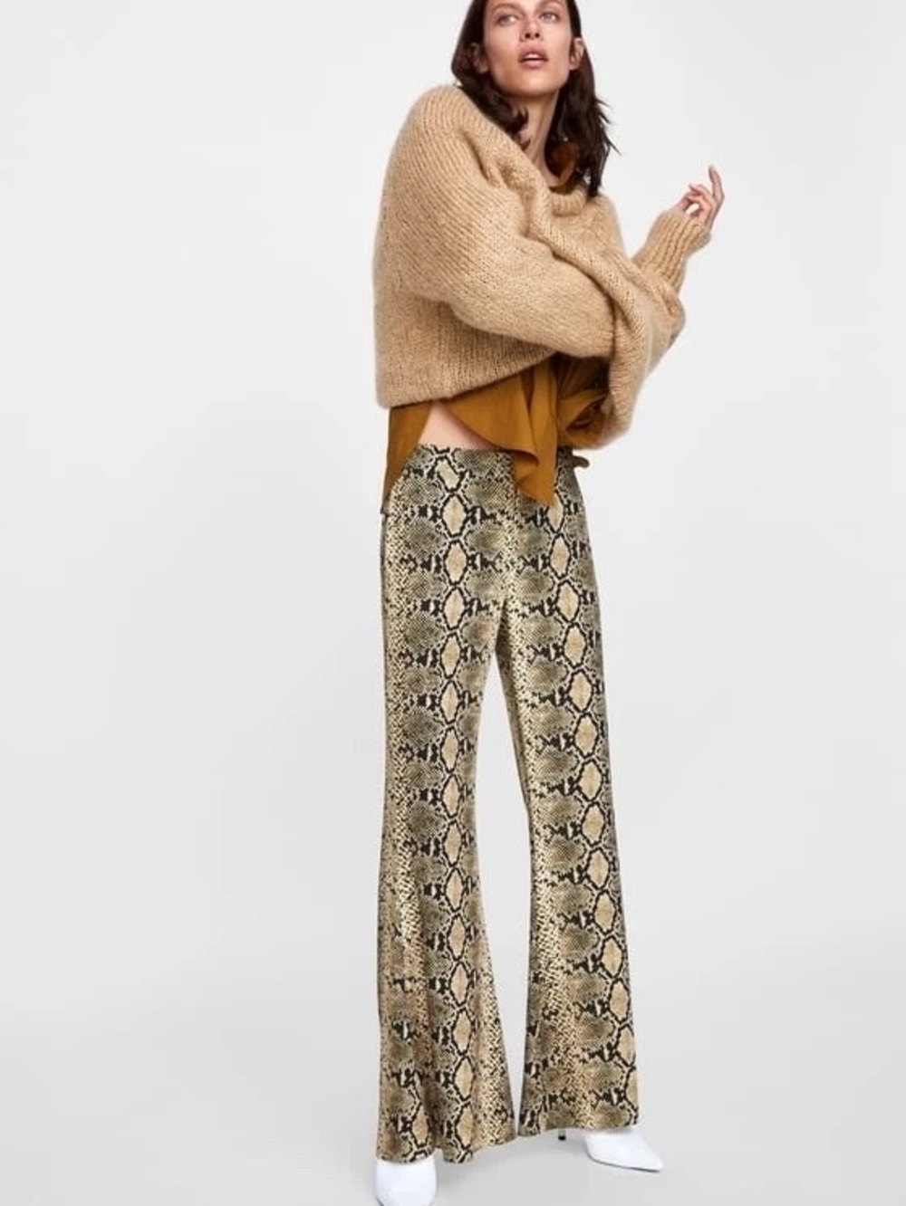 Zara Women's Python Snake Print Flareleg Trousers XL - Picture 4 of 8
